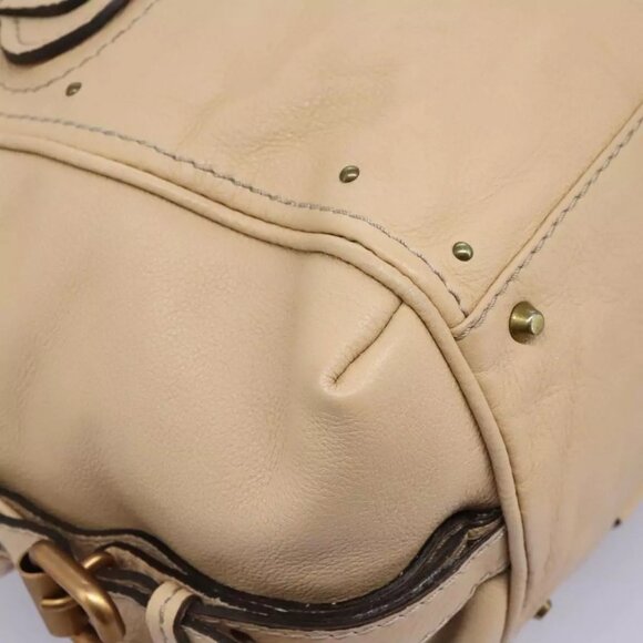 Chloe Paddington Shoulder Bag Leather Beige Gold Silver Auth am7903 - Picture 3 of 16